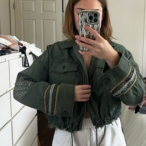 Free People Olive Green Utility Cropped Jacket
